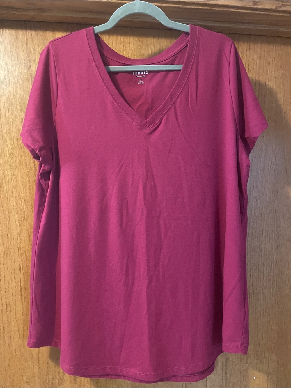 torrid Short Sleeve V-Neck Tee in Raspberry